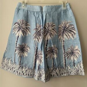J. Crew Blue Palm Tree Print Linen Women’s Skirt Size 2